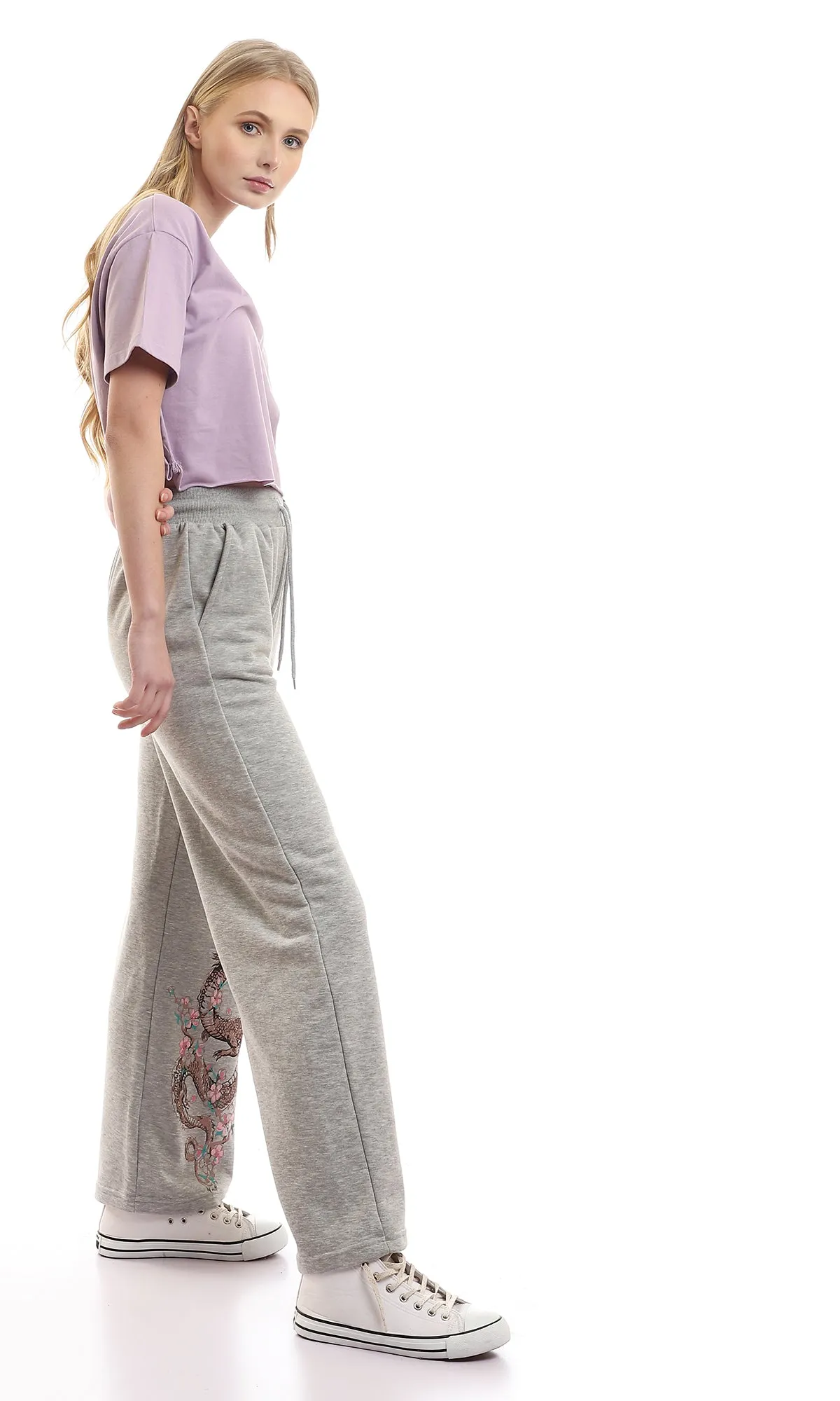 97250 Plain Round Loose Slip Lavender Crop Tee