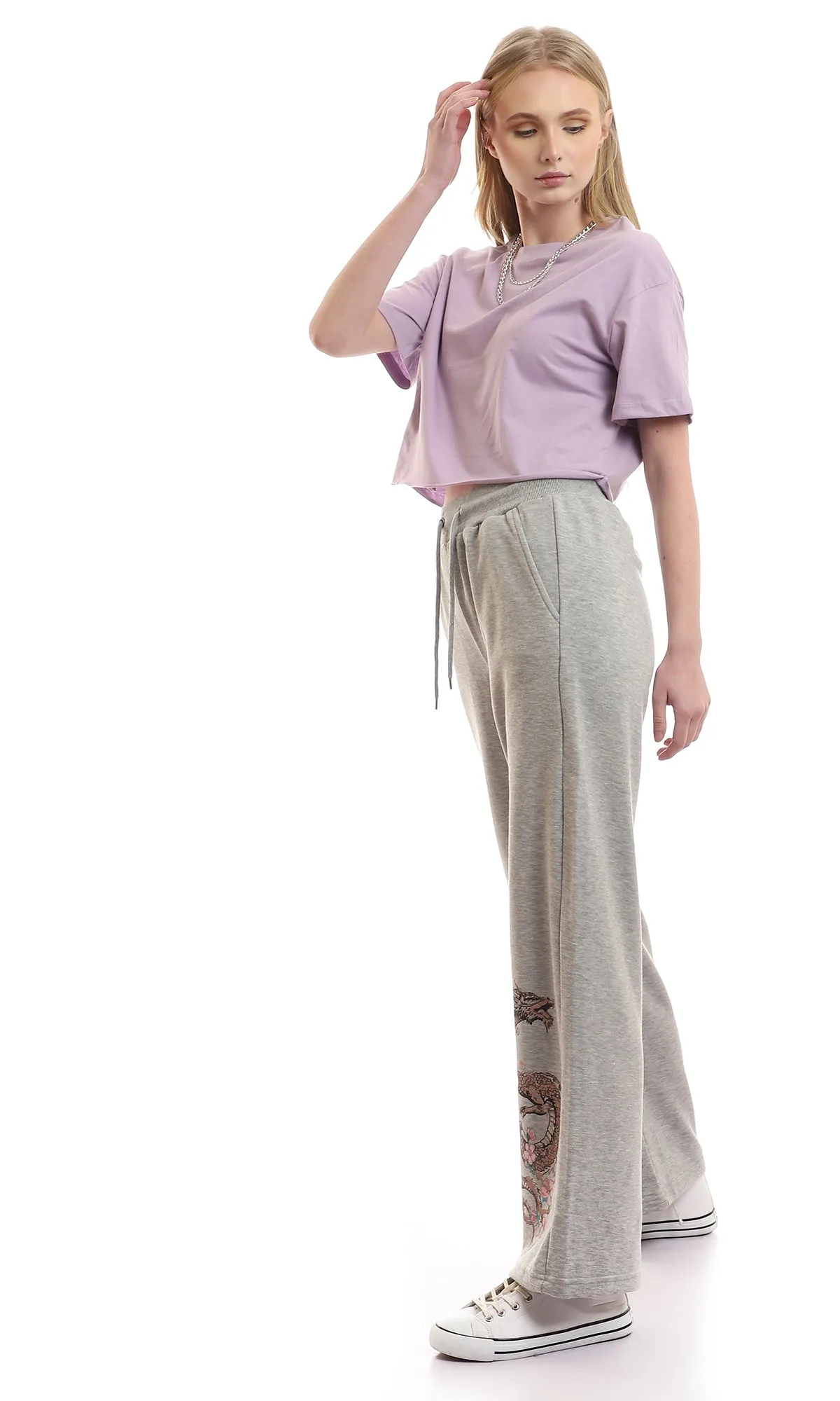 97250 Plain Round Loose Slip Lavender Crop Tee