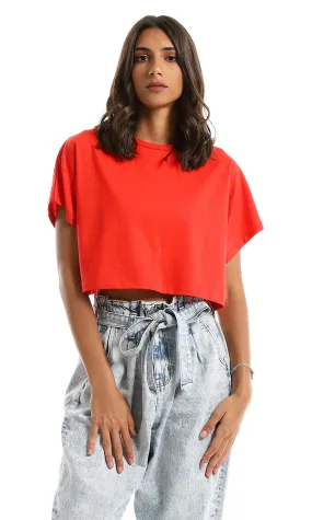 98844 Basic Round Loose Red Crop Top
