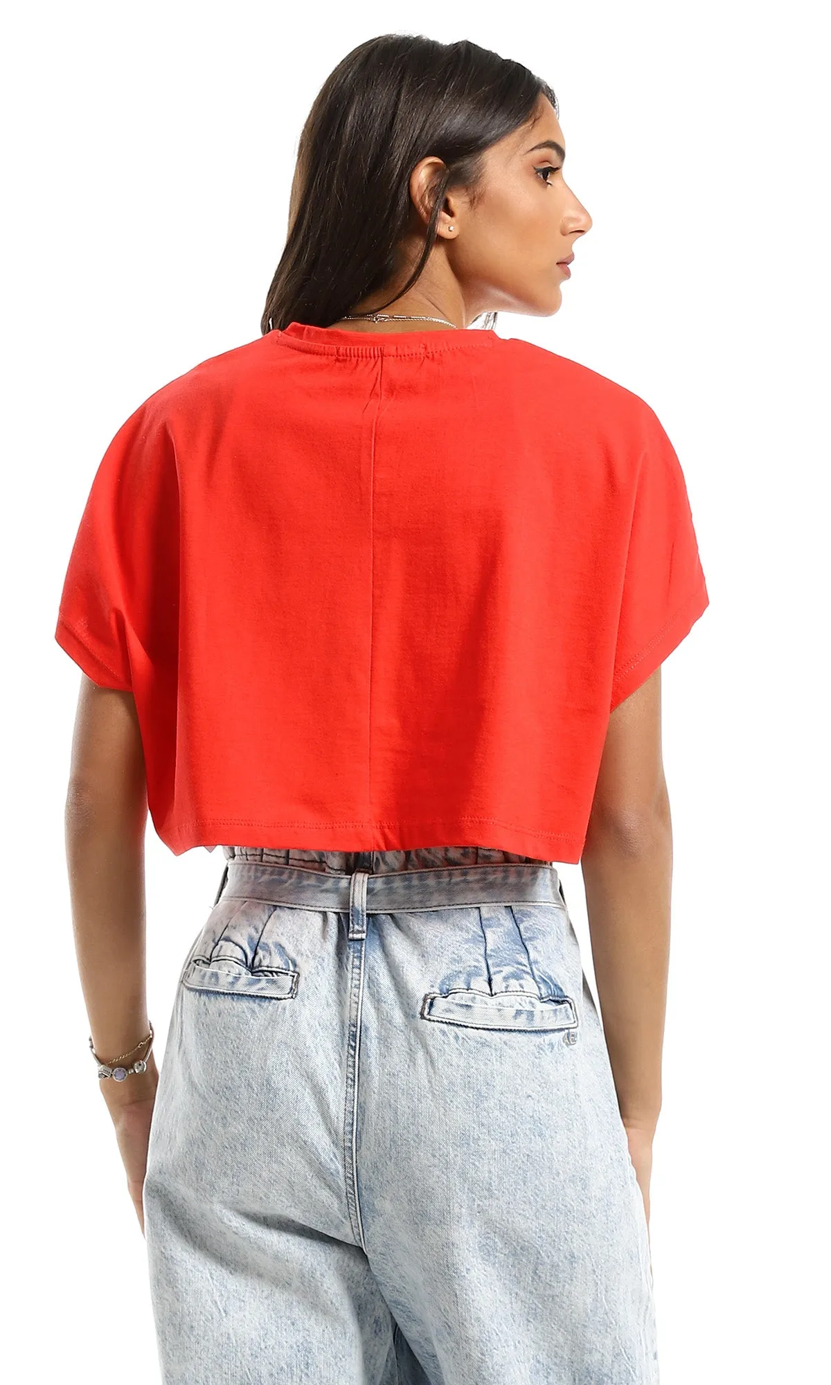 98844 Basic Round Loose Red Crop Top