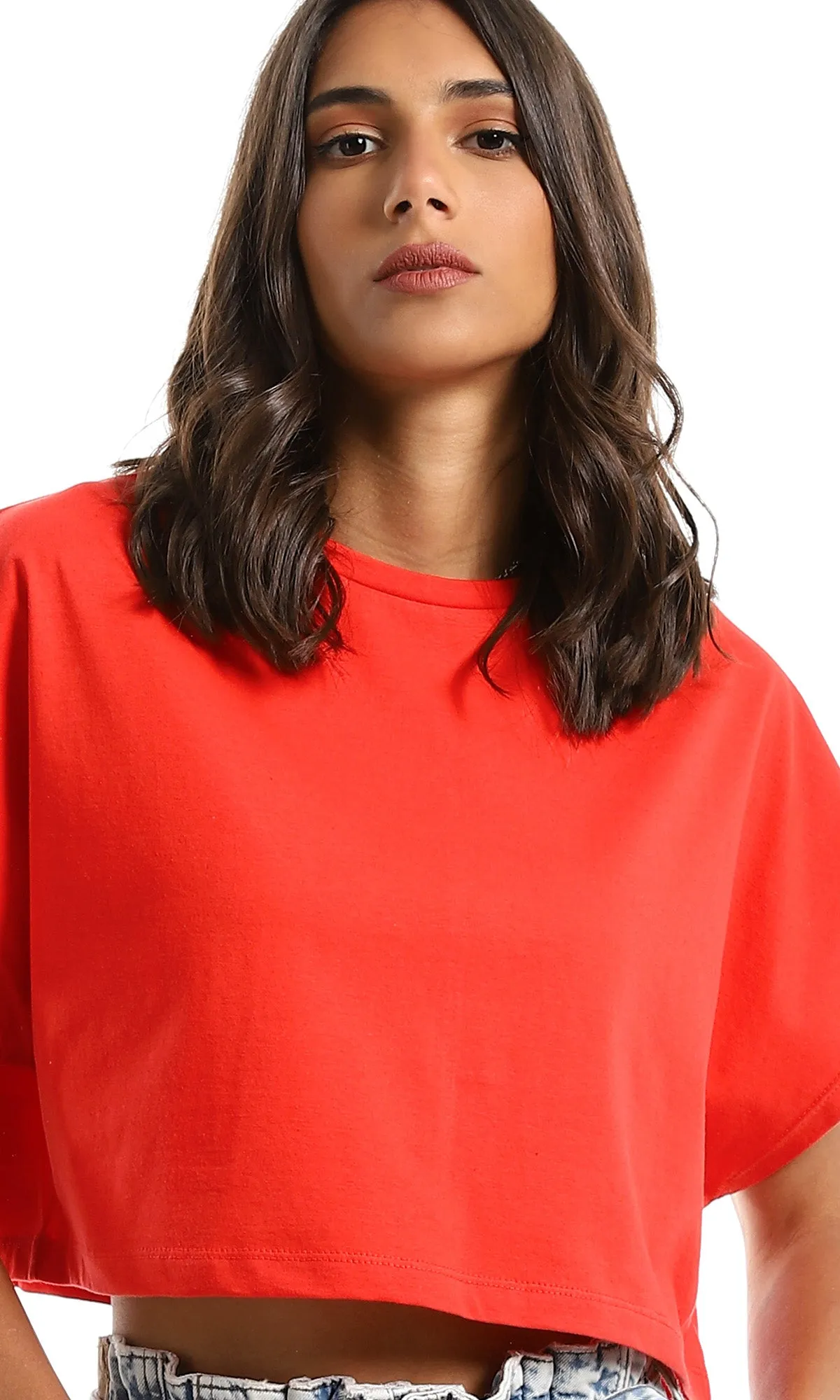 98844 Basic Round Loose Red Crop Top