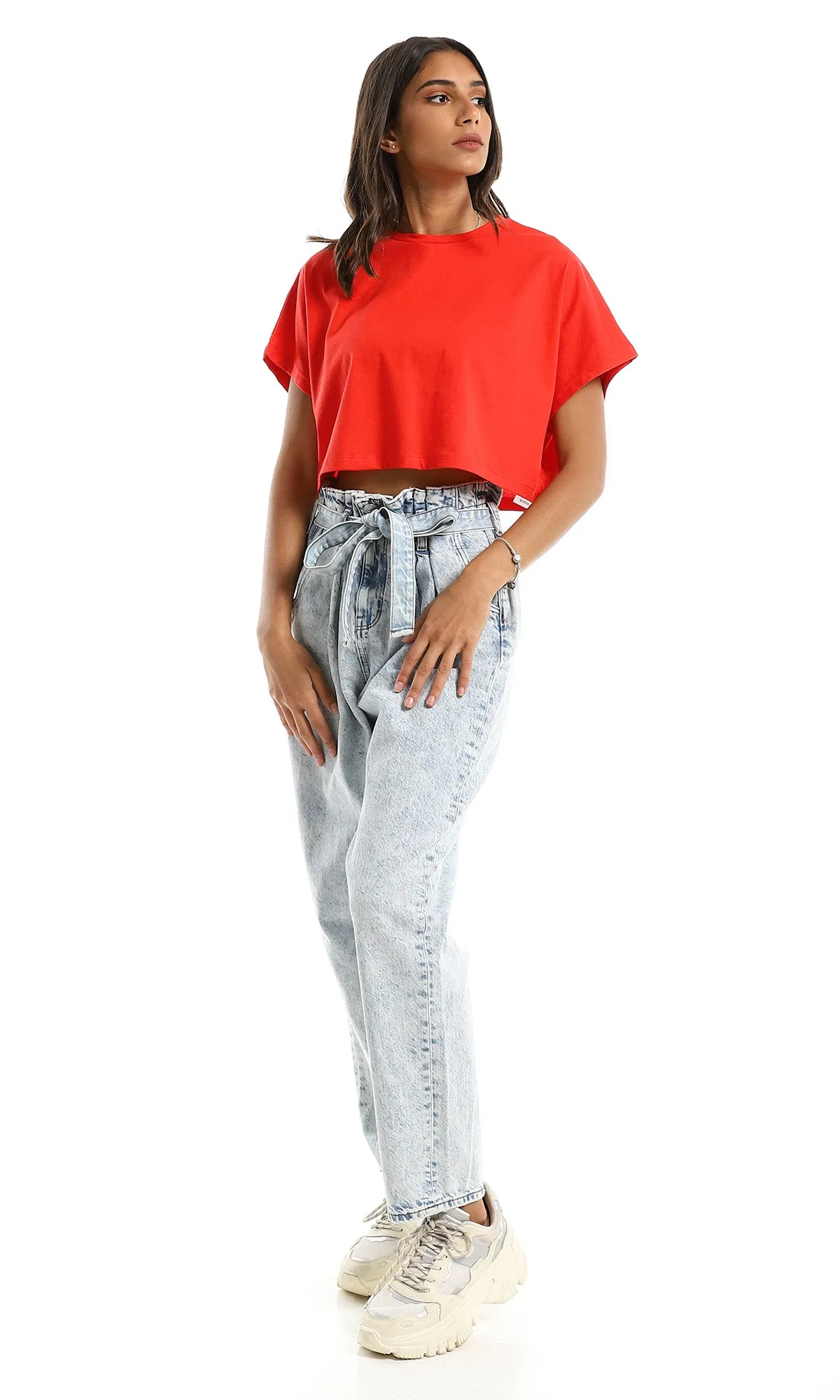 98844 Basic Round Loose Red Crop Top