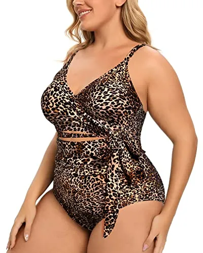 Adjustable Strap High Waisted Tummy Control Monokini-Leopard