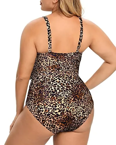 Adjustable Strap High Waisted Tummy Control Monokini-Leopard