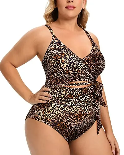 Adjustable Strap High Waisted Tummy Control Monokini-Leopard