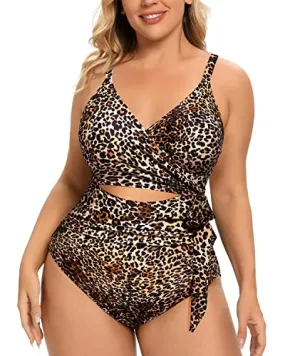 Adjustable Strap High Waisted Tummy Control Monokini-Leopard