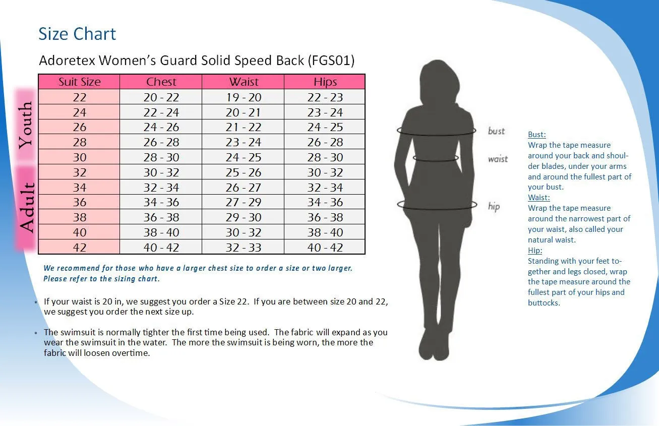 Adoretex Women's Guard Solid Speed Back One Piece Swimsuit (FGS01)