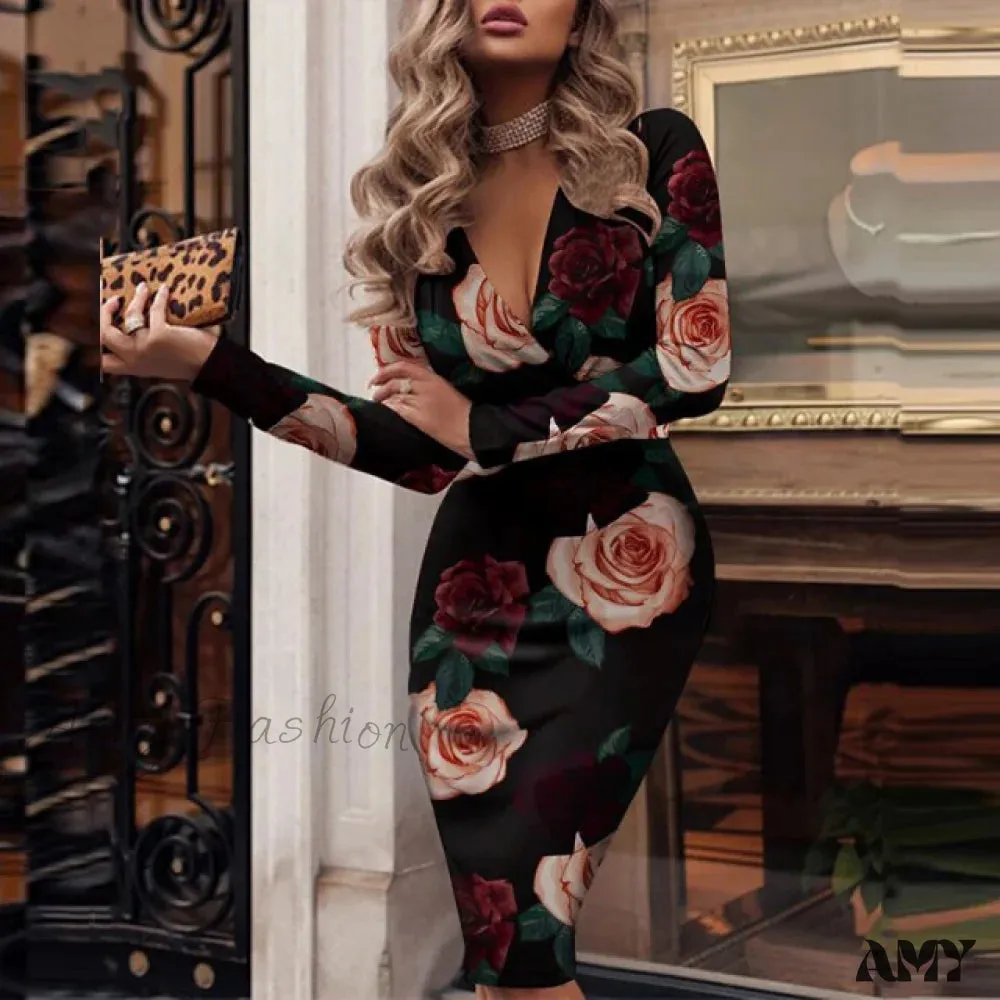 Amy Fashion - Elegant Wrap V Neck Skinny Club Party Dress