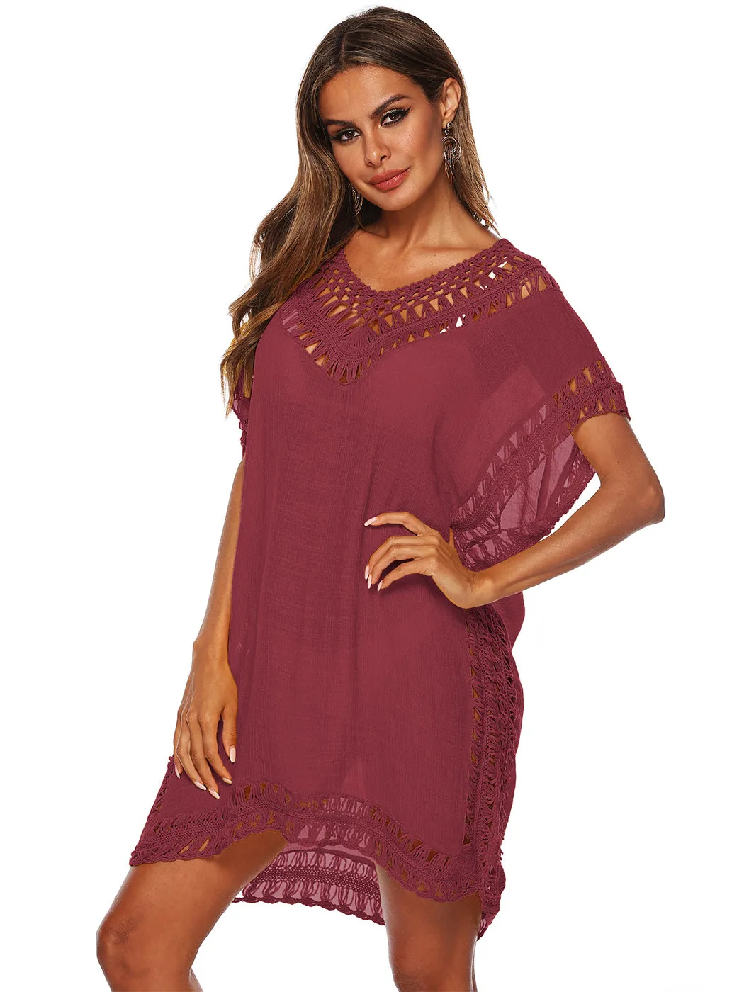 Anna-Kaci Swimsuit Cover Up Women Swimwear Bathing Suit Dress Sexy Bikini Beach Crochet Beachwear Loose Dress