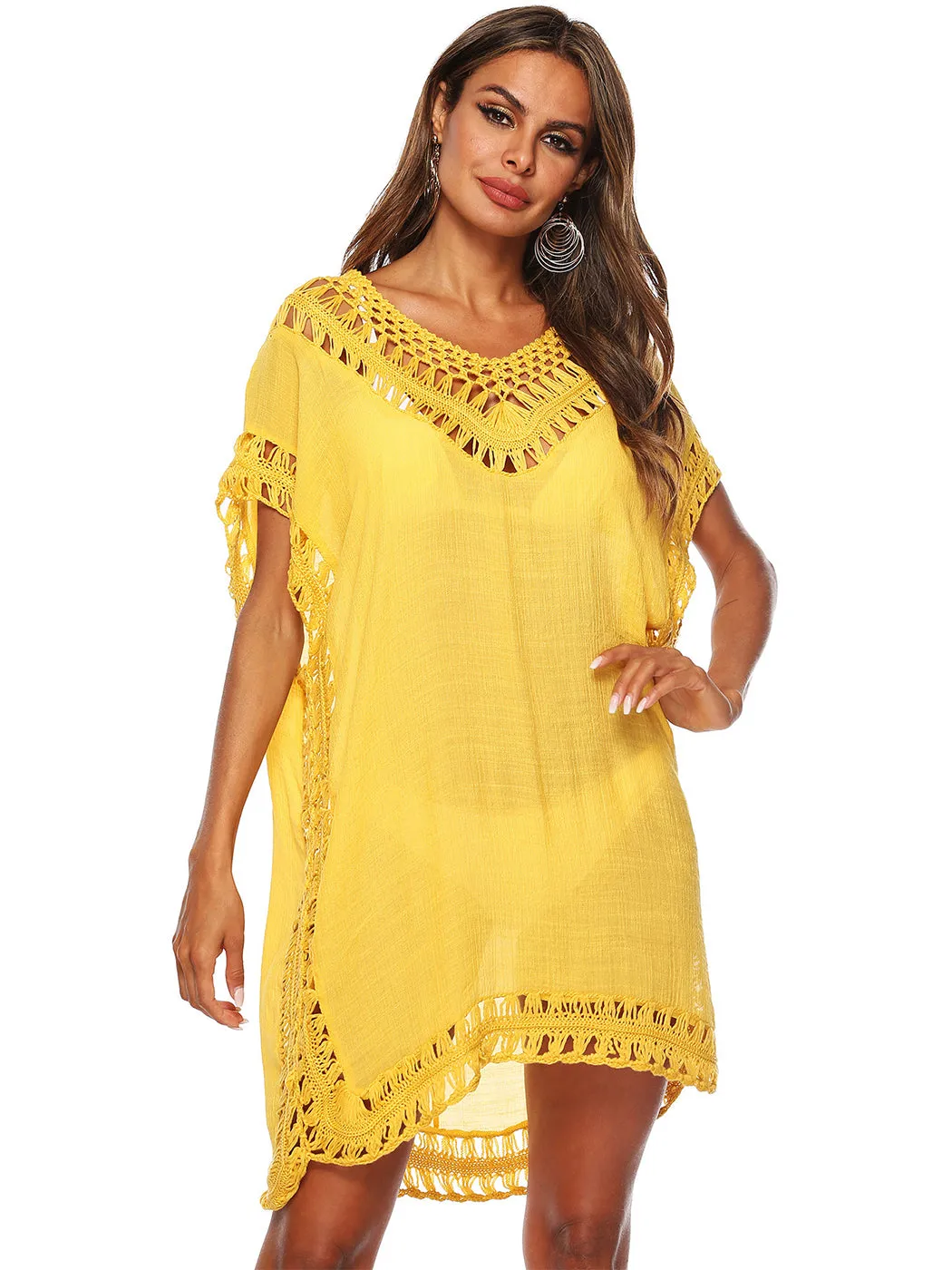 Anna-Kaci Swimsuit Cover Up Women Swimwear Bathing Suit Dress Sexy Bikini Beach Crochet Beachwear Loose Dress