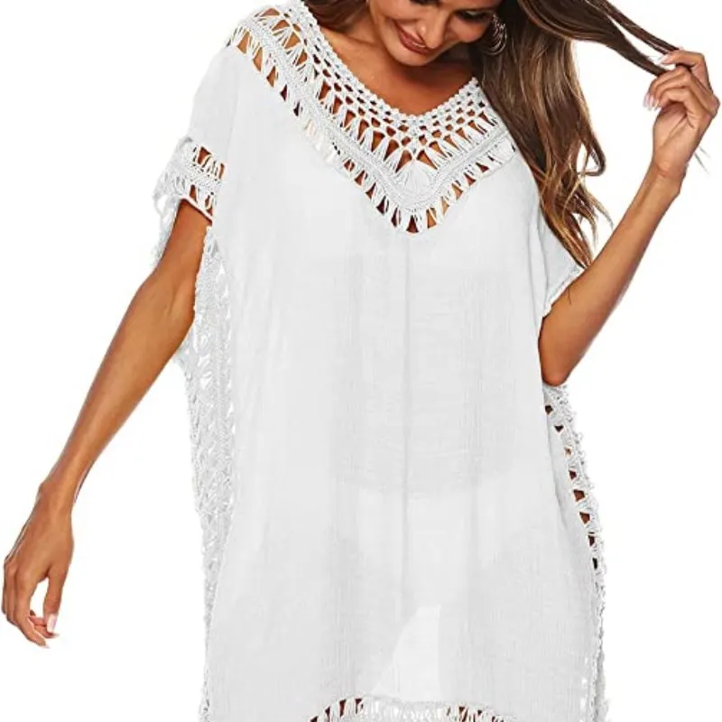 Anna-Kaci Swimsuit Cover Up Women Swimwear Bathing Suit Dress Sexy Bikini Beach Crochet Beachwear Loose Dress