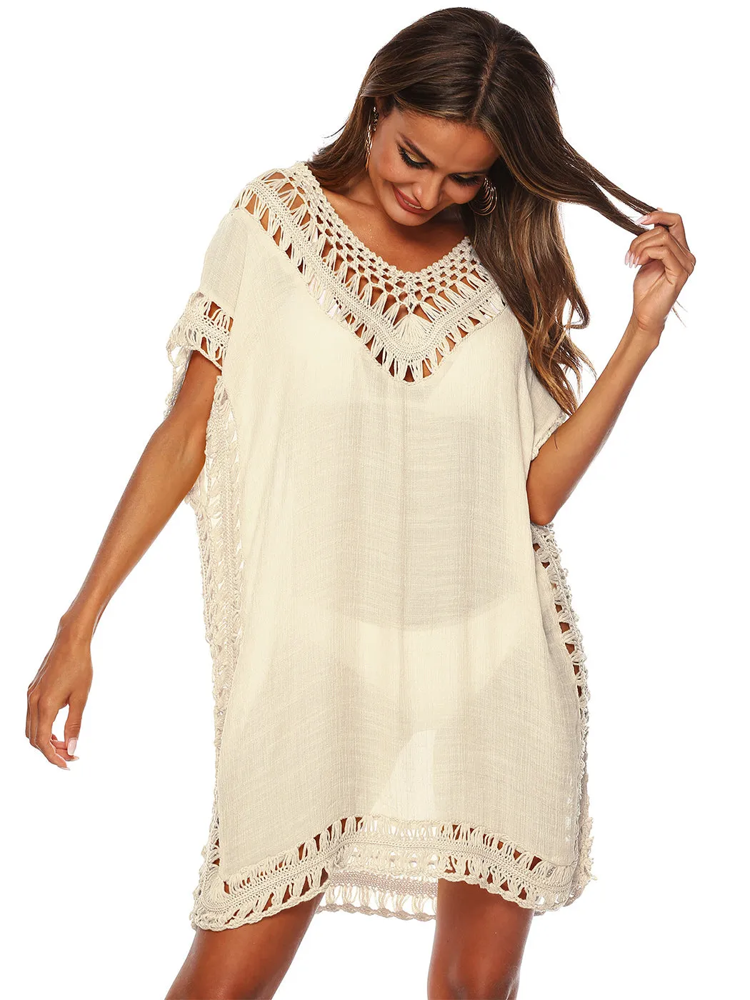 Anna-Kaci Swimsuit Cover Up Women Swimwear Bathing Suit Dress Sexy Bikini Beach Crochet Beachwear Loose Dress