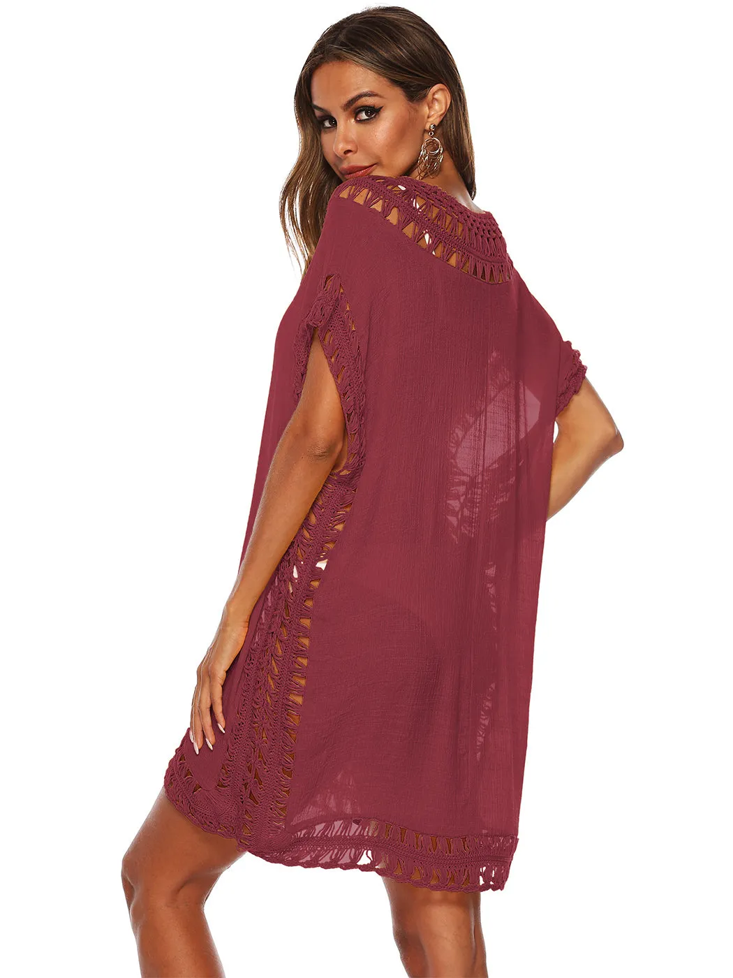 Anna-Kaci Swimsuit Cover Up Women Swimwear Bathing Suit Dress Sexy Bikini Beach Crochet Beachwear Loose Dress