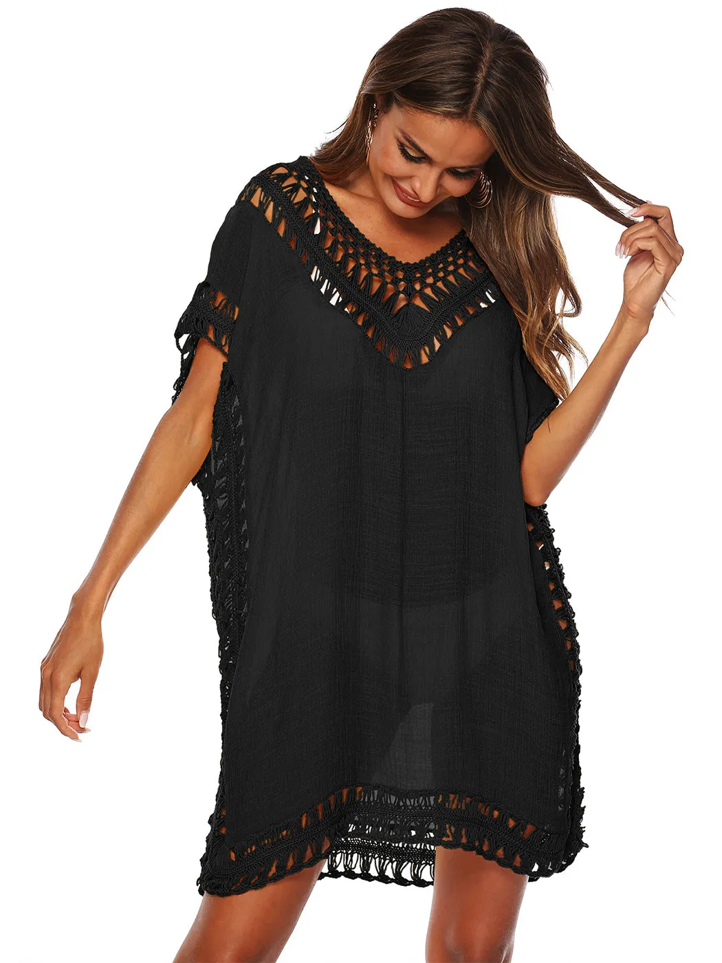 Anna-Kaci Swimsuit Cover Up Women Swimwear Bathing Suit Dress Sexy Bikini Beach Crochet Beachwear Loose Dress