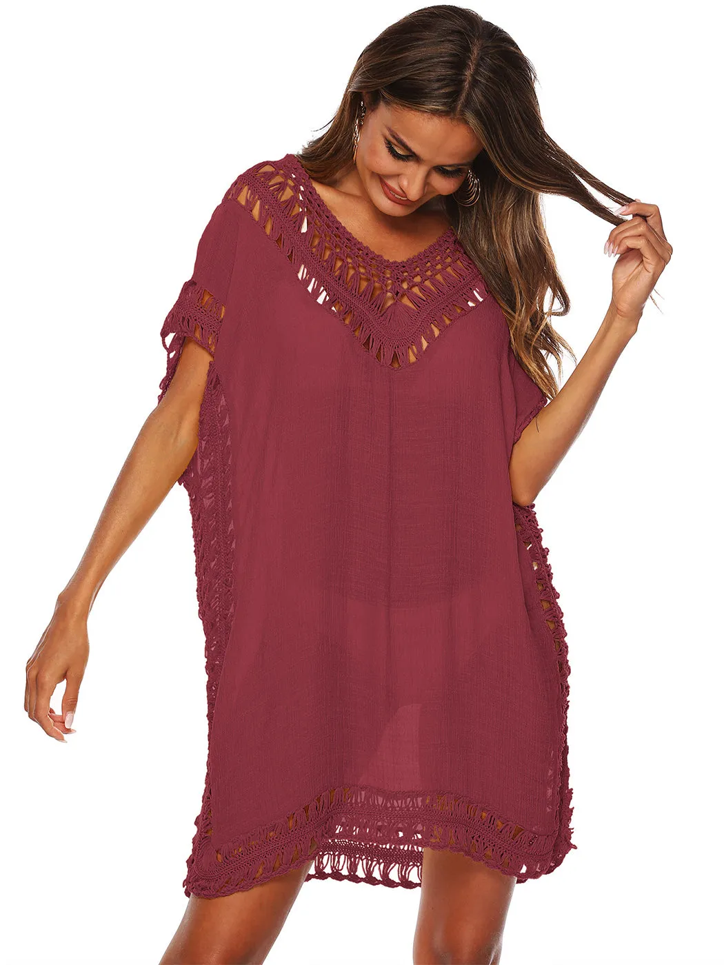 Anna-Kaci Swimsuit Cover Up Women Swimwear Bathing Suit Dress Sexy Bikini Beach Crochet Beachwear Loose Dress
