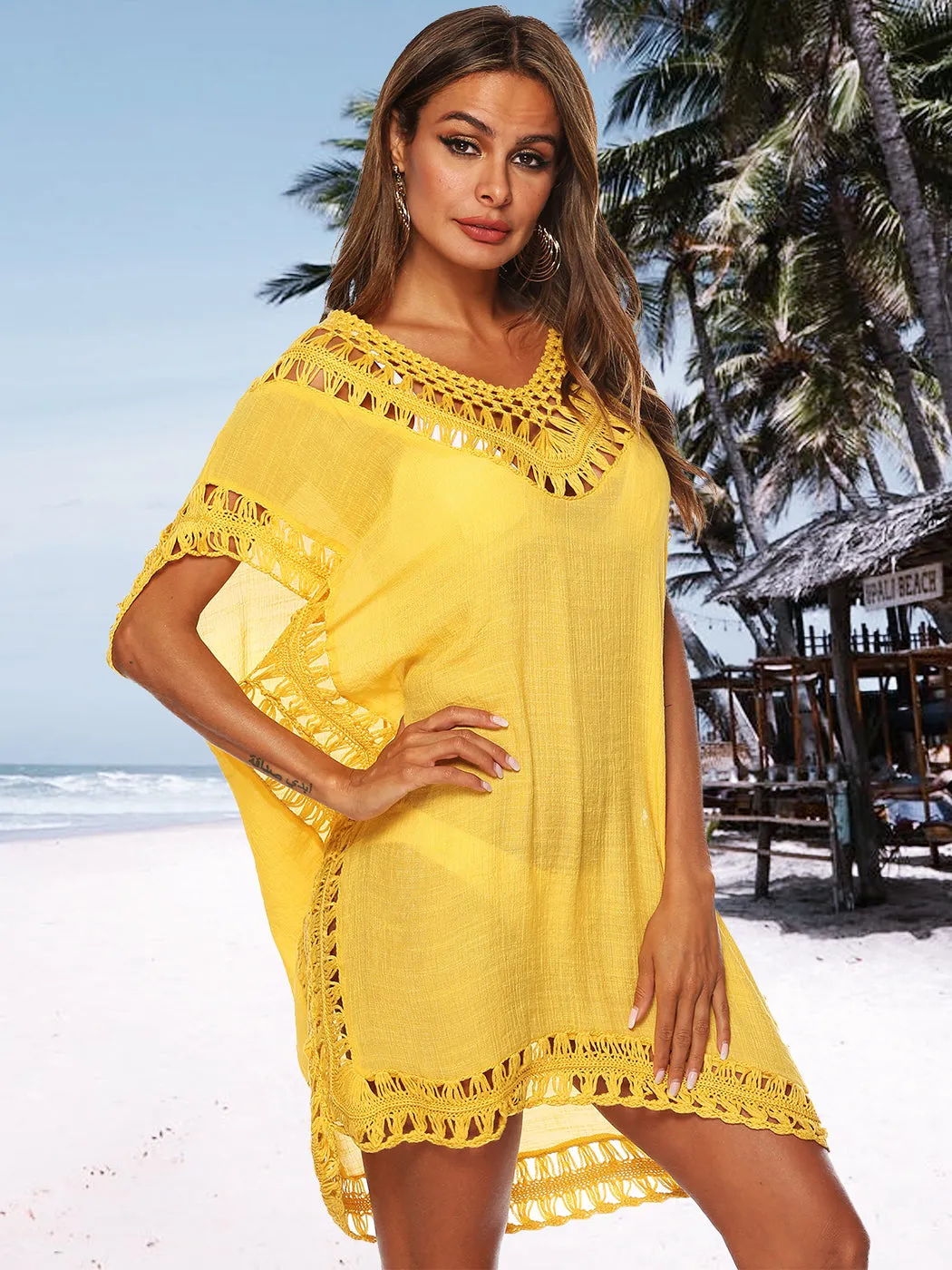 Anna-Kaci Swimsuit Cover Up Women Swimwear Bathing Suit Dress Sexy Bikini Beach Crochet Beachwear Loose Dress