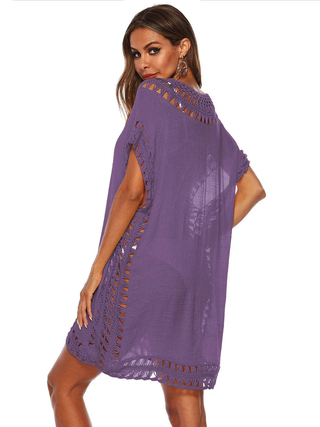 Anna-Kaci Swimsuit Cover Up Women Swimwear Bathing Suit Dress Sexy Bikini Beach Crochet Beachwear Loose Dress