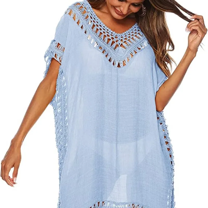 Anna-Kaci Swimsuit Cover Up Women Swimwear Bathing Suit Dress Sexy Bikini Beach Crochet Beachwear Loose Dress