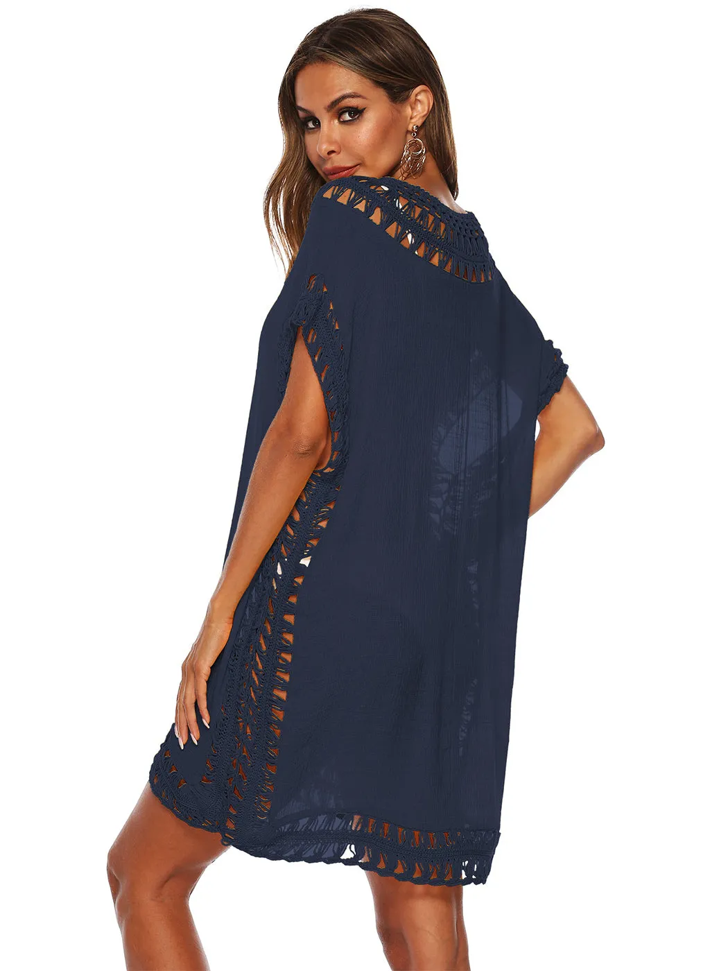 Anna-Kaci Swimsuit Cover Up Women Swimwear Bathing Suit Dress Sexy Bikini Beach Crochet Beachwear Loose Dress