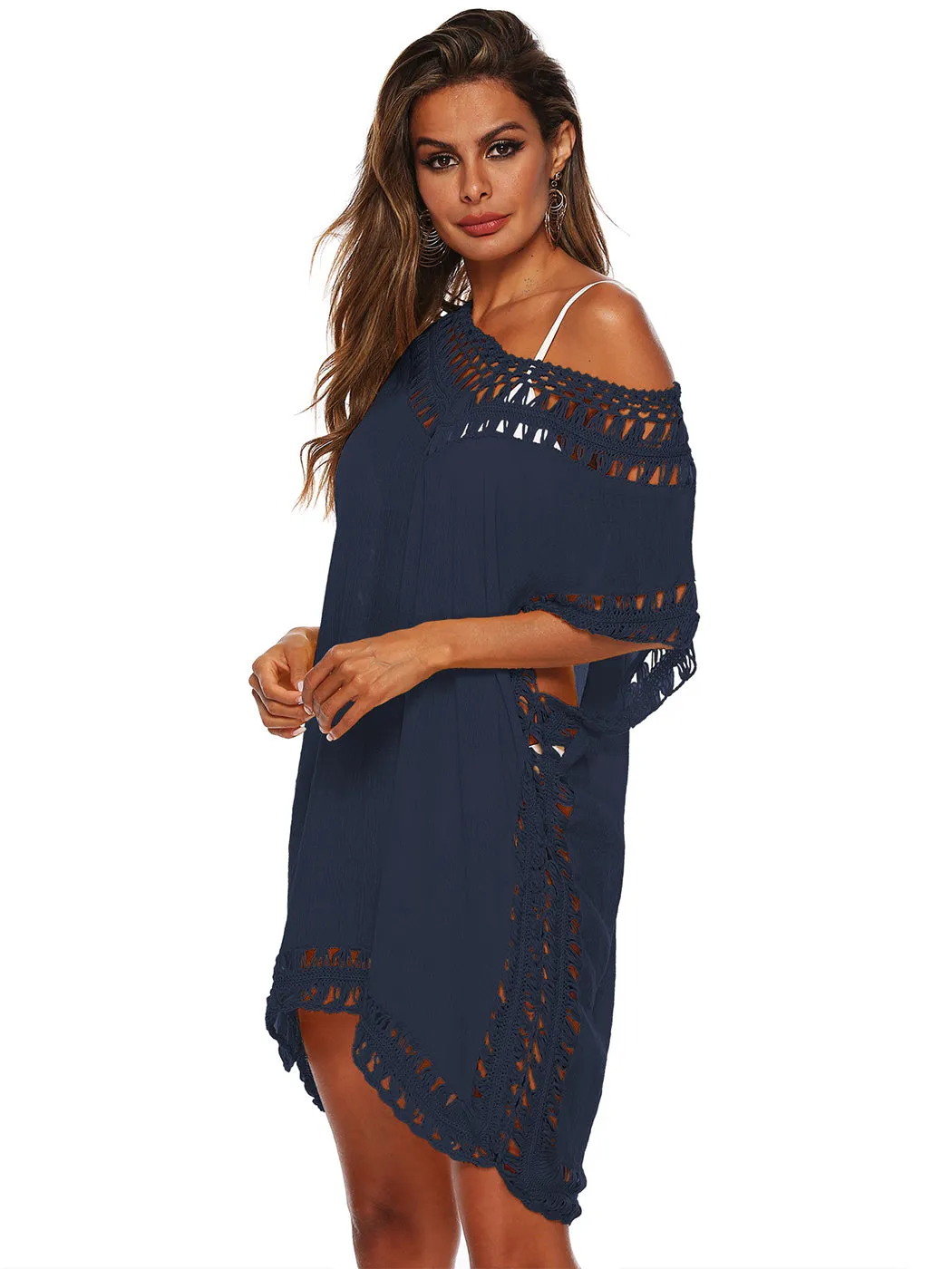 Anna-Kaci Swimsuit Cover Up Women Swimwear Bathing Suit Dress Sexy Bikini Beach Crochet Beachwear Loose Dress