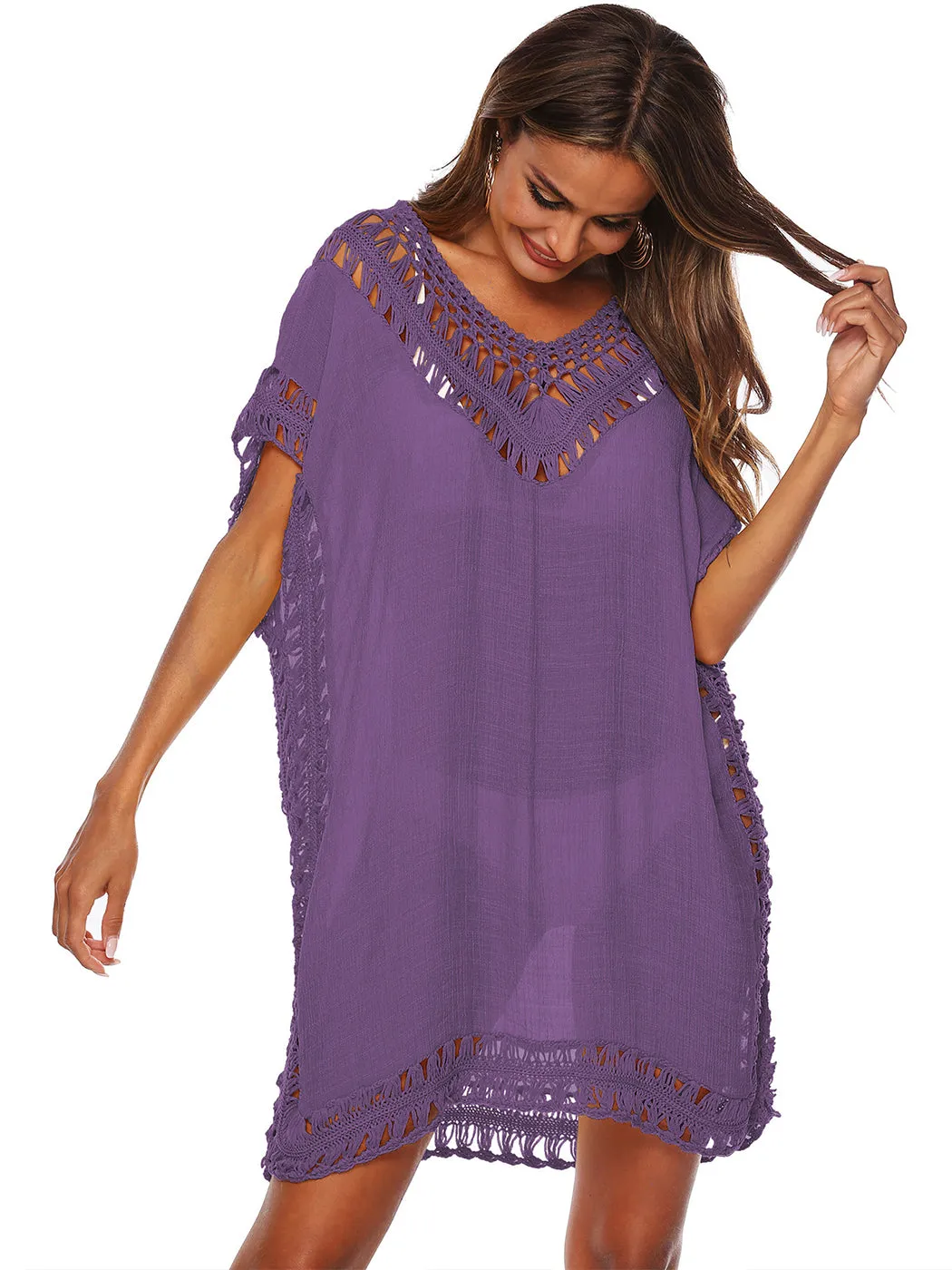 Anna-Kaci Swimsuit Cover Up Women Swimwear Bathing Suit Dress Sexy Bikini Beach Crochet Beachwear Loose Dress