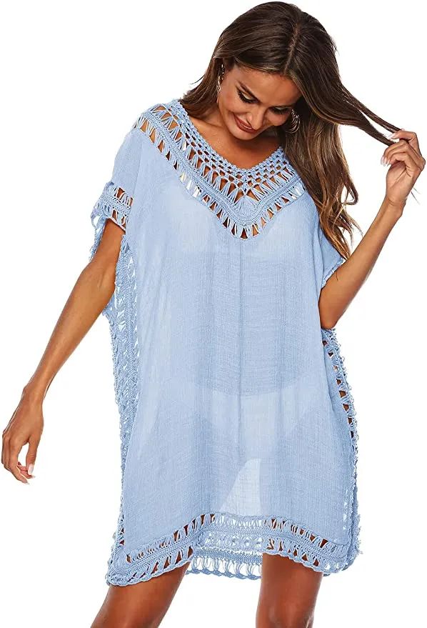Anna-Kaci Swimsuit Cover Up Women Swimwear Bathing Suit Dress Sexy Bikini Beach Crochet Beachwear Loose Dress