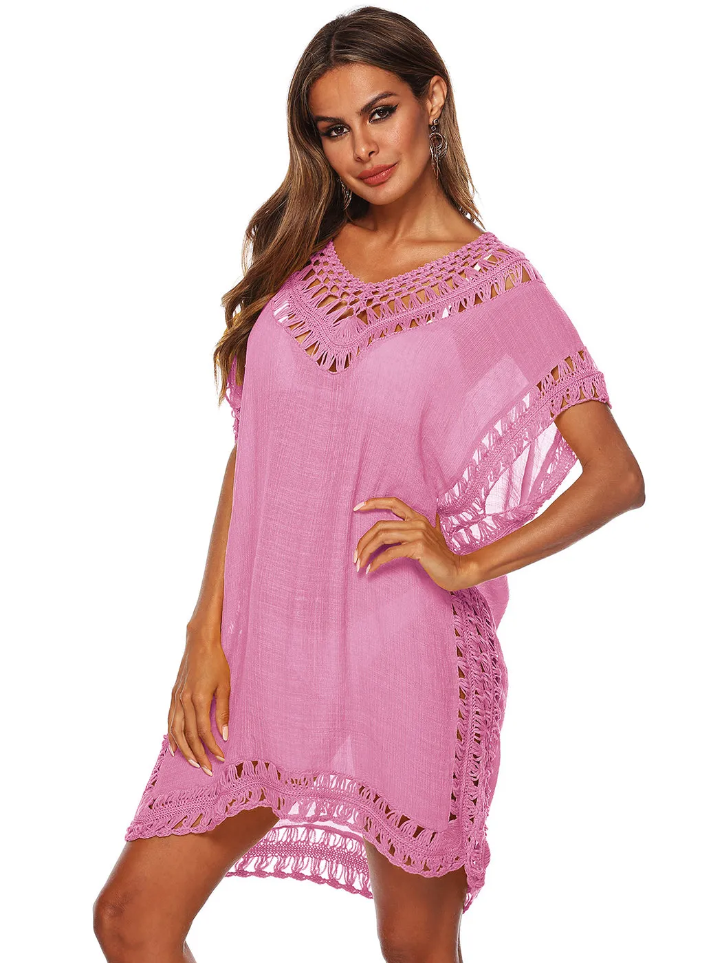 Anna-Kaci Swimsuit Cover Up Women Swimwear Bathing Suit Dress Sexy Bikini Beach Crochet Beachwear Loose Dress