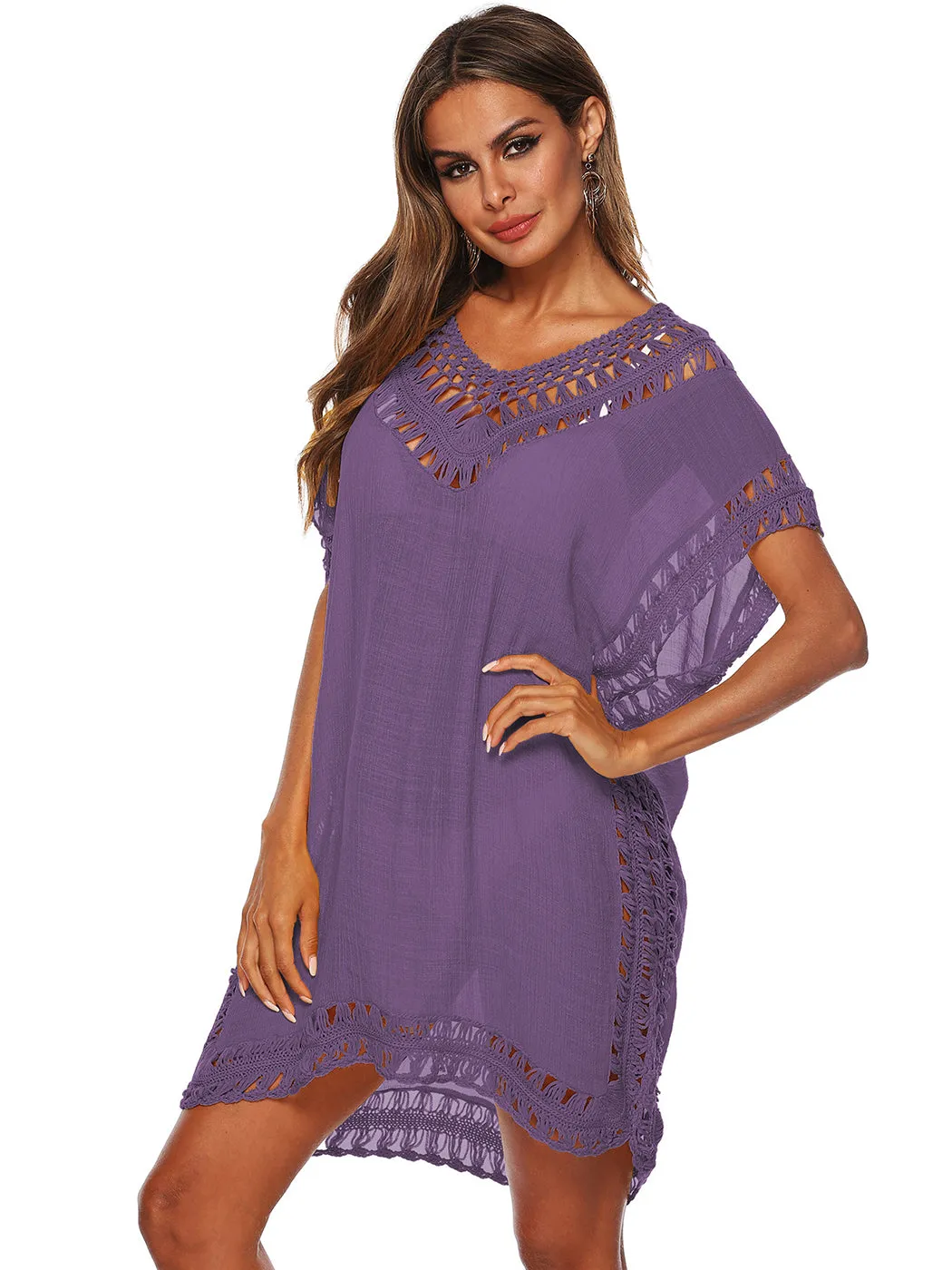 Anna-Kaci Swimsuit Cover Up Women Swimwear Bathing Suit Dress Sexy Bikini Beach Crochet Beachwear Loose Dress