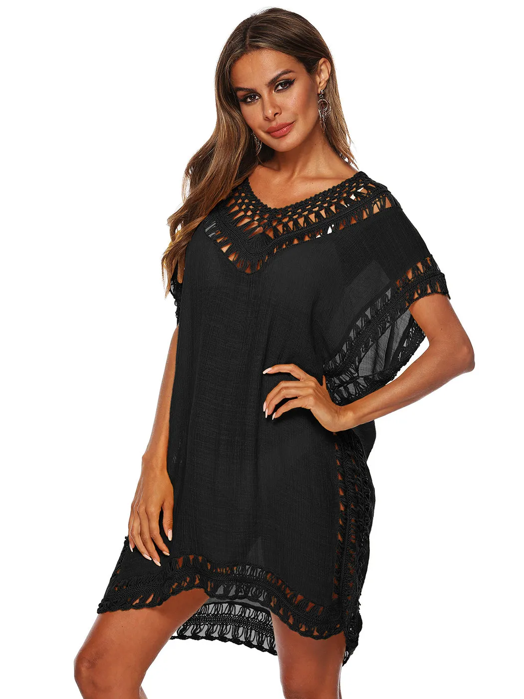 Anna-Kaci Swimsuit Cover Up Women Swimwear Bathing Suit Dress Sexy Bikini Beach Crochet Beachwear Loose Dress
