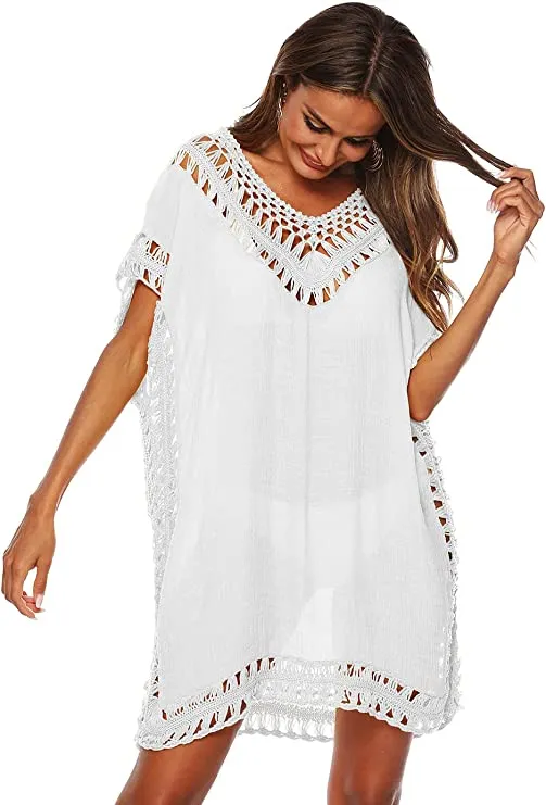 Anna-Kaci Swimsuit Cover Up Women Swimwear Bathing Suit Dress Sexy Bikini Beach Crochet Beachwear Loose Dress