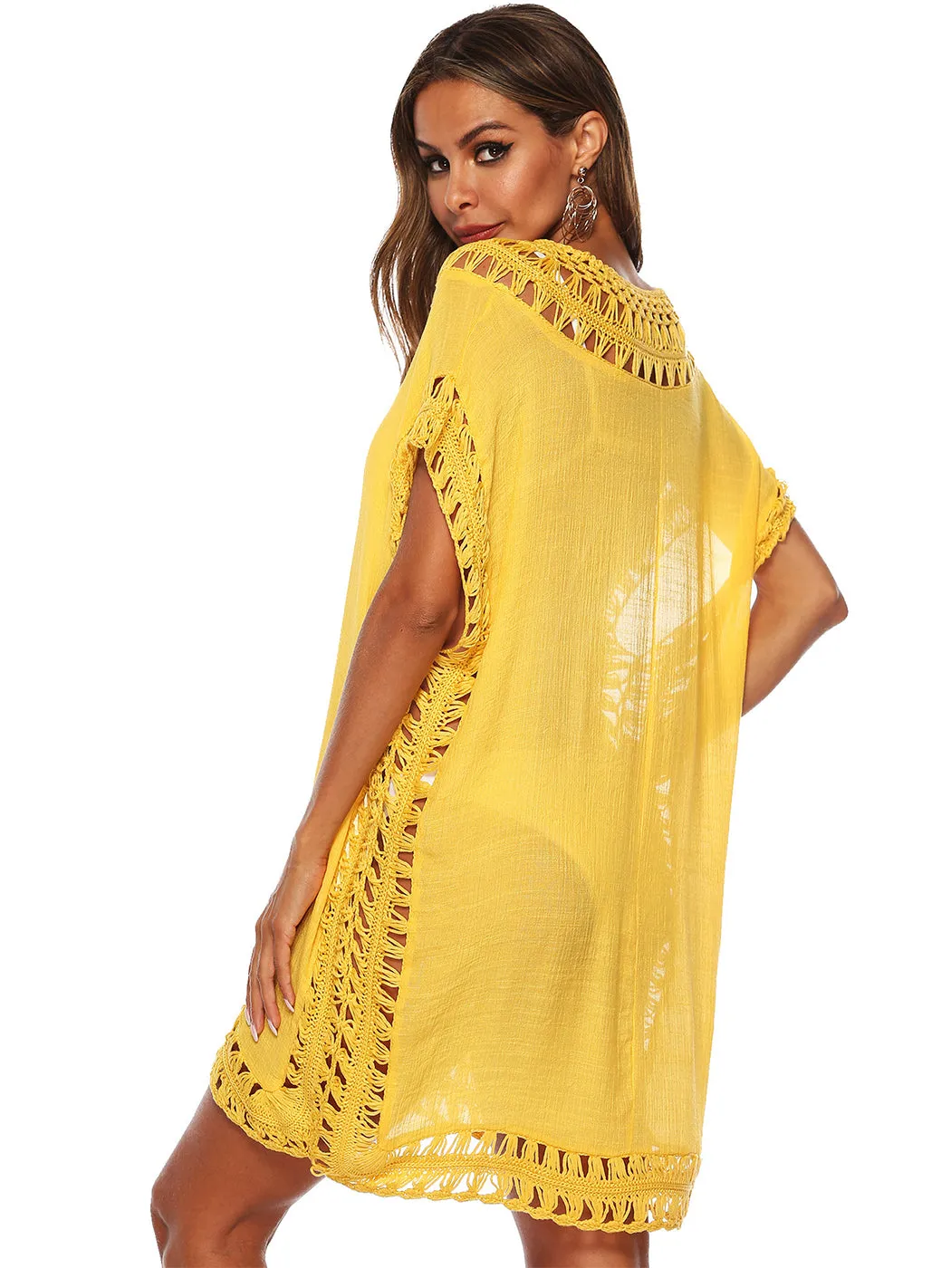 Anna-Kaci Swimsuit Cover Up Women Swimwear Bathing Suit Dress Sexy Bikini Beach Crochet Beachwear Loose Dress