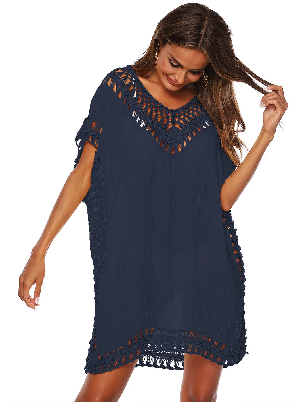Anna-Kaci Swimsuit Cover Up Women Swimwear Bathing Suit Dress Sexy Bikini Beach Crochet Beachwear Loose Dress