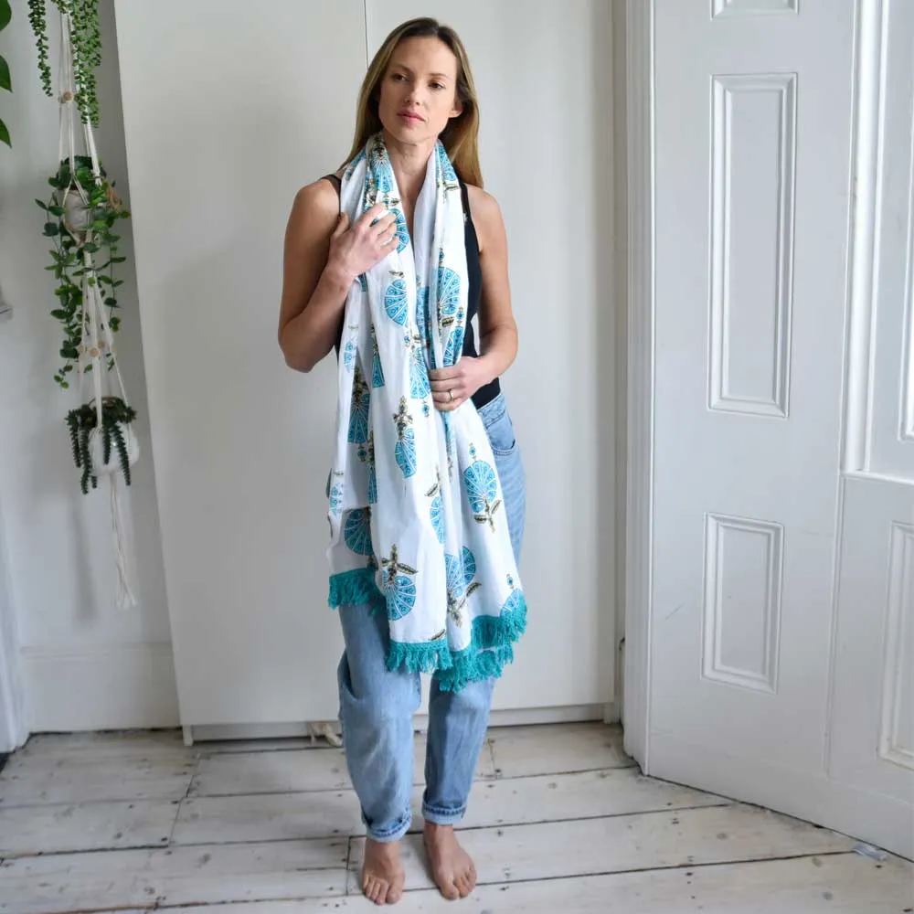 Aqua Shell Block Printed Sarong