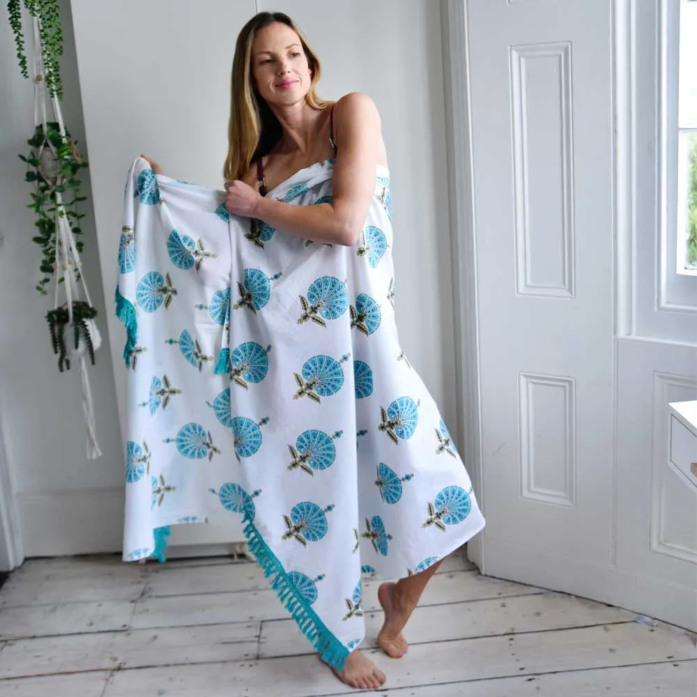 Aqua Shell Block Printed Sarong