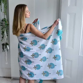 Aqua Shell Block Printed Sarong