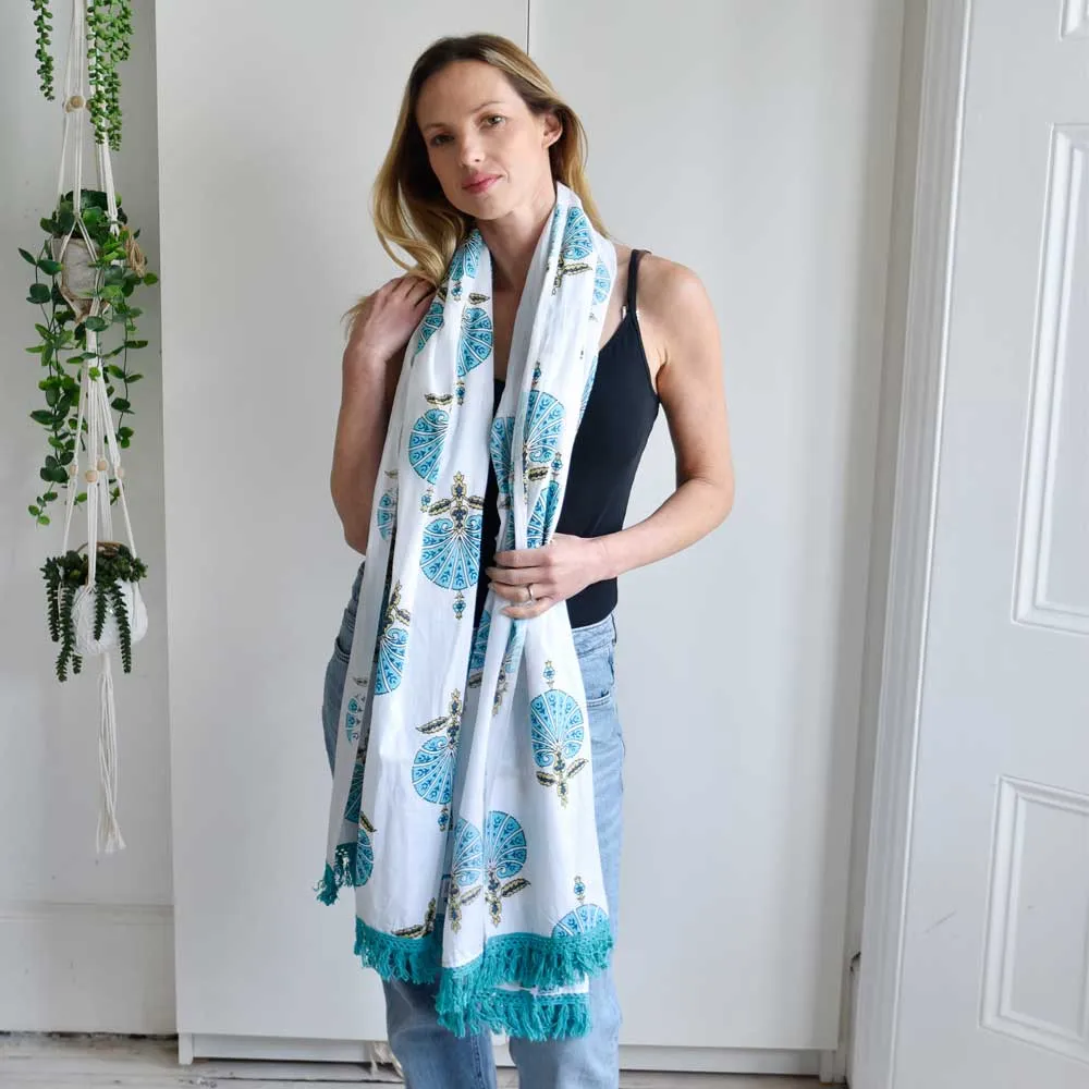 Aqua Shell Block Printed Sarong