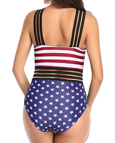 Bathing Suit Front Crossover Swimwear Crisscross One Piece Swimsuit-National Flag