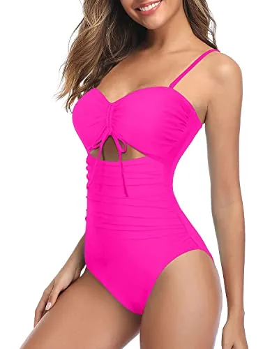 Bathing Suits With Tummy Control For Curvy Womens-Neon Pink