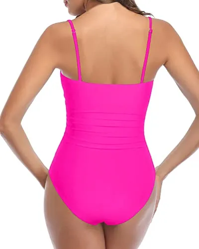 Bathing Suits With Tummy Control For Curvy Womens-Neon Pink