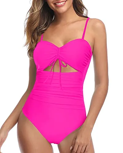 Bathing Suits With Tummy Control For Curvy Womens-Neon Pink