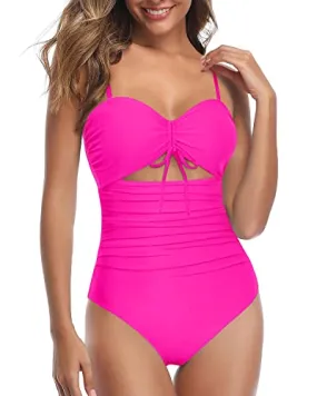 Bathing Suits With Tummy Control For Curvy Womens-Neon Pink