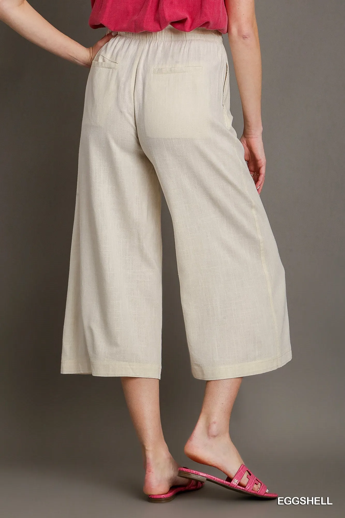 Bella Linen Wide Fit Pants In Eggshell