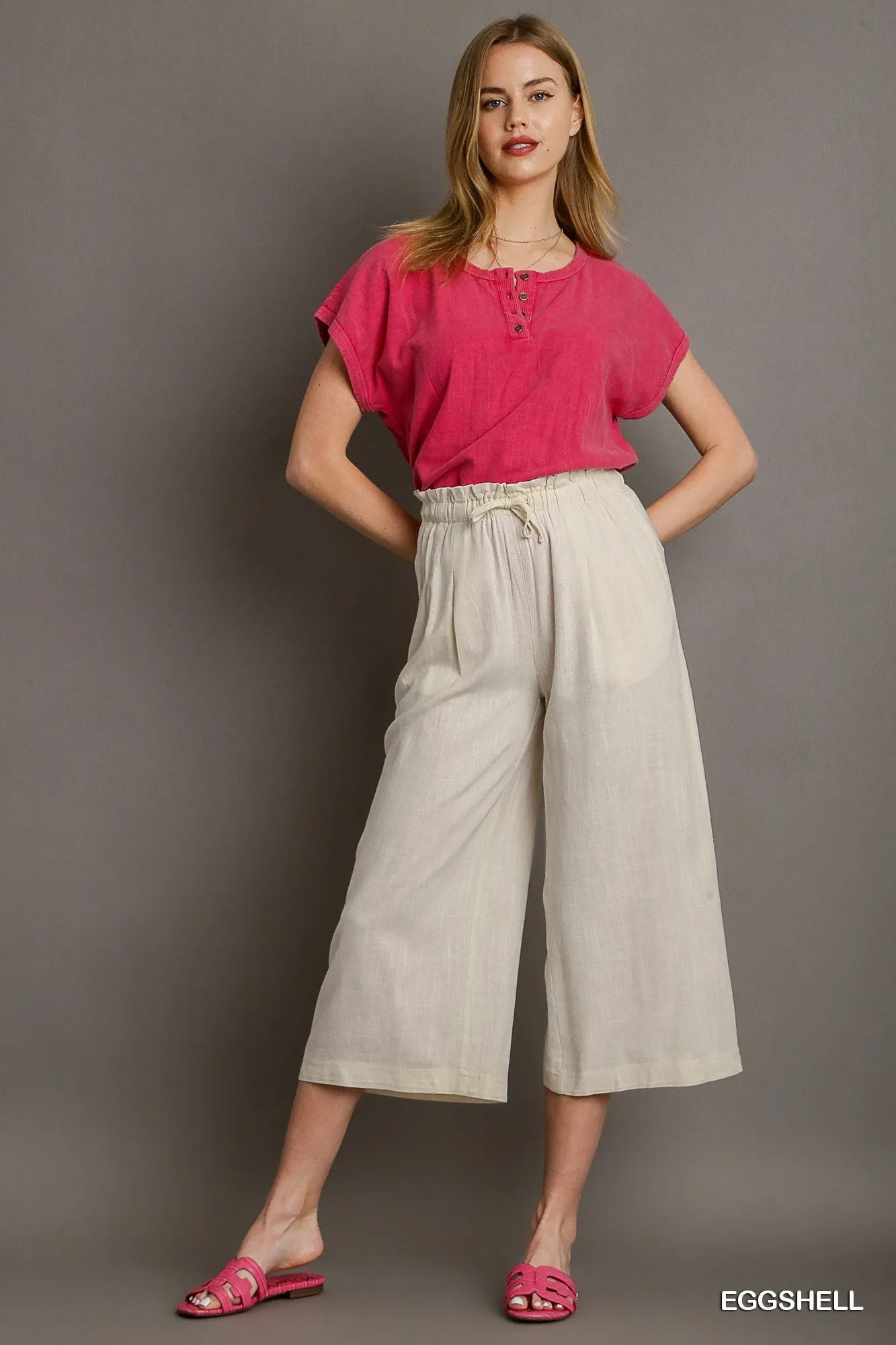 Bella Linen Wide Fit Pants In Eggshell