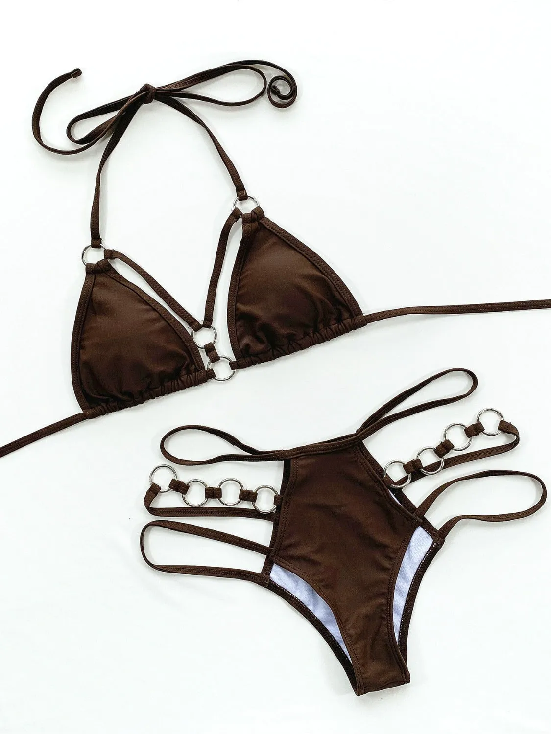 Bikini Set Sexy Boho Strappy Cutout Halter Neck High Waist Strappy Bottoms Nylon Luxury Two-Piece Swimsuit Set