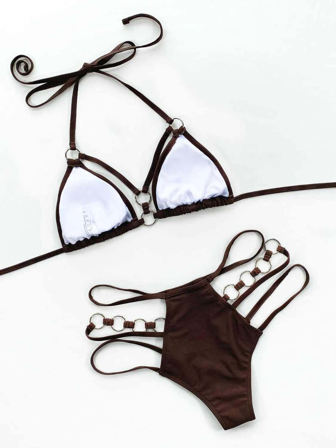 Bikini Set Sexy Boho Strappy Cutout Halter Neck High Waist Strappy Bottoms Nylon Luxury Two-Piece Swimsuit Set