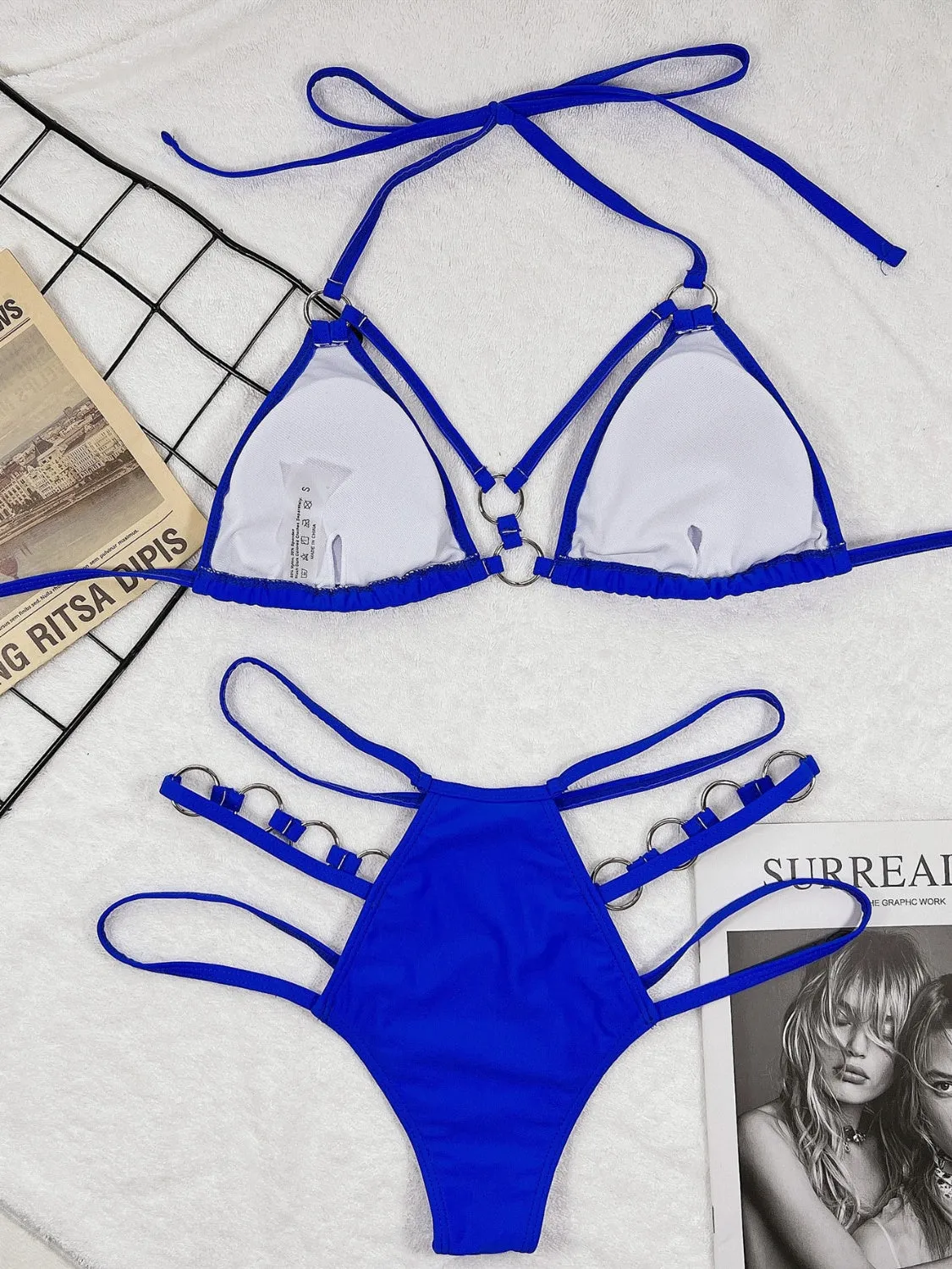 Bikini Set Sexy Boho Strappy Cutout Halter Neck High Waist Strappy Bottoms Nylon Luxury Two-Piece Swimsuit Set