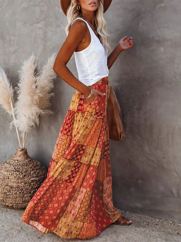 Blue Zone Planet |  Luna's Bohemian High Waist Casual Maxi Loose Skirt