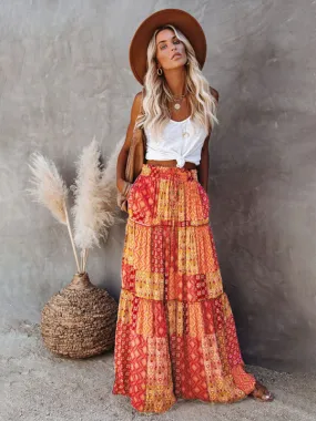 Blue Zone Planet |  Luna's Bohemian High Waist Casual Maxi Loose Skirt