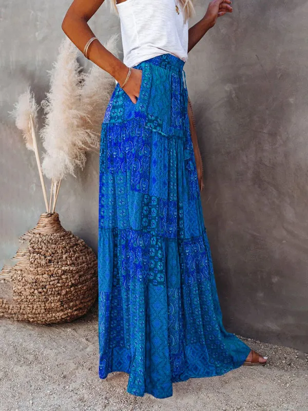 Blue Zone Planet |  Luna's Bohemian High Waist Casual Maxi Loose Skirt