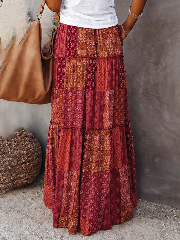 Blue Zone Planet |  Luna's Bohemian High Waist Casual Maxi Loose Skirt